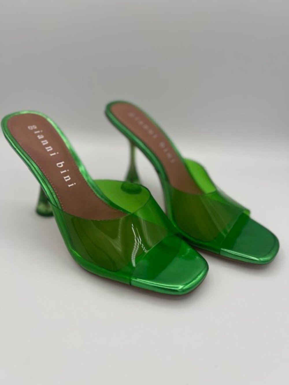 Gianni Bini Green Clear Vinyl Square Toe Heeled Mules Size 8.5